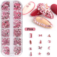 ราคา ชมพู เพชรติดเล็บ 12แบบ เพชรติดเล็บ คละแบบ เช่น ดาว ดอกไม้ สีเหลี่ยม หัวใจ หยดน้ำ โบว์ วงกลม ของแต่งเล็บ (21593671508)