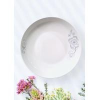 ราคา จานเซรามิค จานกระเบื้อง จานลวดลายดอกไม้สีขาว จานขอบขาว ขนาด 8 นิ้ว (19904463809)