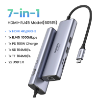 ราคา UGREEN USB Hub Type C 7in1 4K 60Hz มัลติพอร์ต Adapter PD 100W USB C Docking Station HDMI 1Gbps Lan USB 3 0 SD TF Card Reader รุ่น 60515 และ รุ่น 60384 (17222868078)