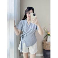 ราคา เสื้อป้ายข้างแบบผูกเป็นโบว์ งานเกรดพรีเมียม ผ้าHiso fi ซับในทั้งตัว (21549770053)