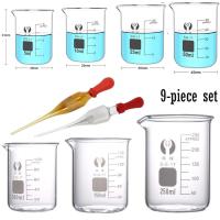 ราคา 5ml 100ml 150ml 200ml 250ml 300ml 400ml 500ml Borosilicate Glass Low Form Beaker with Glass Dropper Chemistry Lab Heavy Wall (19793834266)