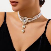 ราคา French vintage beaded choker Choker imitation pearl water drop rhinestones fashion collar accessories (21263595928)