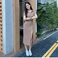 ราคา เดรสยาว เดรสผ่าหน้า อกยืดได้ ผ้านุ่มใส่สบาย ผ้านิ่ม (21815316385)