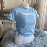 ราคา 513 เสื้อครอปคอกลม อกเว้า มีเชือกรูดเอวด้านข้าง ทรงสวย ผ้าร่อง ผ้านิ่มใส่สบาย (21609416661)