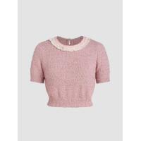 ราคา Cider Knit Round Neckline Solid Lace Trim Short Sleeve Crop Top Knitwear Sale (21540049951)