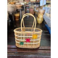 ราคา ตะกร้า กระเป๋า ทรงรี แต่งหวาย ลายผีเสื้อ (21715911326)