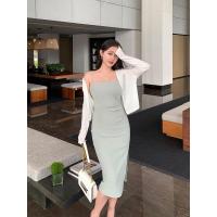 ราคา 7851 pink เดรสยาวรัดรูป สีชมพู สายเดี่ยว ไปทะเลผู้หญิง เกาะอก คนอ้วน โชว์หลัง แฟชั่น ชุดออกงานเรียบหรู (21416211927)