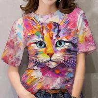 ราคา เสื้อแฟชั่นผญๆ เสื้อครอปหญิง เสื้อลายดอก แฟชั่นลายดอกไม้พิมพ์ผู้หญิงเสื้อยืดแขนสั้นแมวน่ารักพิมพ์ความรู้สึกออกแบบประกบด้านบน สายรุ้งสวยสง่างามพิมพ์หลวมพร้อมขนาดเสื้อยืดสำหรับผู้หญิง (21688241989)