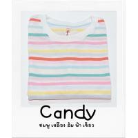 ราคา เสื้อยืดลายขวาง เสื้อยืดลายทาง แขนสั้น Candy (21964556538)