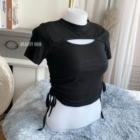 ราคา 513 เสื้อครอปคอกลม อกเว้า มีเชือกรูดเอวด้านข้าง ทรงสวย ผ้าร่อง ผ้านิ่มใส่สบาย (21609416651)