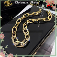 ราคา Green sea lazlook สร้อยคอขายส่ง chokers สำหรับผู้หญิงสเวตเตอร์ฮิปฮอปโลหะโซ่ยาว chunky Hip Hop rhinestones chokers (21453207121)