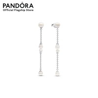 ราคา Pandora Sterling silver drop earrings with white treated freshwater cultured pearl (21405686988)