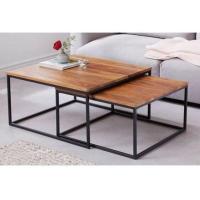ราคา โต๊ะกลางโซฟา ขาเหล็กพ่นสีดำ ทอปด้วยไม้แท้ 1 ชุดมี 2 ชิ้น ประกอบให้สำเร็จ พร้อมใช้งาน (21361384487)
