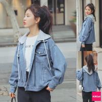ราคา K18 Korean เสื้อแจ็คเก็ตยีนส์แขนยาว มีฮู๊ดถอดได้ ทรงใหญ่ใส่ได้ทุกเพศ เท่ๆ กันหนาวได้ (16585745858)