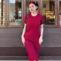 ราคา MesubShop เดรสไหมพรมแขนสั้น ผ้าแต่งทอลายคาดเส้น ผ้าร่องยืดตามตัว สาวอวบใส่ได้ สไตล์เกาหลี รุ่น บันเทิง (21457830891)