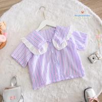 ราคา Moonin Kala Crop เสื้อคอปกกะลา แต่งระบาย ผ้าลายริ้ว สีพาสเทล (21914215971)