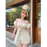 ราคา เสื้อมินิเดรสแขนตุ๊กตาลายดอกผ่าหน้า Nusa Style (21806749375)