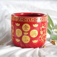 ราคา กระถางธูปไหว้บรรพบุรุษ สีแดงสด งานกระเบื้องเซรามิค ลายก้อนทอง มี 2 ขนาด 3 5 นิ้ว (21380334743)
