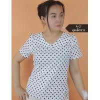 ราคา เสื้อ คอบัว ลายจุด สีขาว สีดำ ผ้าไหมอิตาลี อก36 50 แฟชั่น ผู้หญิง ราคาถูก (19702135166)