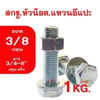 ราคา น็อต เกลียวหุนชุบขาว ขนาดหุน 3 8 ความยาว6หุน 6นิ้ว 3 4 6 สกรูหัวน็อตแหวนอีกแปะ รวม1กิโลกรัม (17625976287)