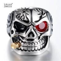 ราคา Lkyou ใหม่ผู้ชายชาย D I M O N D Skull B U L L E T แหวนบุคลิกภาพ Punk ผู้ชายแหวนเครื่องประดับ (7727308879)
