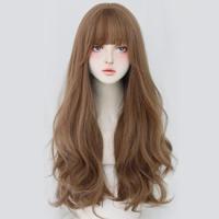 ราคา วิกผมลอนใหญ่สีดำผมยาวลอนวิกผมหน้าม้าบางสำหรับผู้หญิงอารมณ์ผมยาว (21546019244)