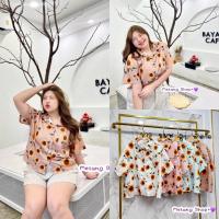 ราคา เสื้อเชิ้ตแขนสั้นไซส์ใหญ่ ลายดอกทานตะวัน อกฟรีไซส์40 52 สาวอวบอ้วน Bigsize Plussize (21479496728)