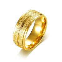 ราคา 8MM Gold Color Sparkling Band Rings Stainless Steel Frosted Men Ring Jewelry (18495257519)