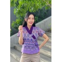 ราคา เสื้อผ้าฝ้ายพื้นเมืองงานพิมพ์ลายคอวีป้ายผูกอก (21698216188)