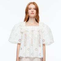 ราคา AW23 JANESUDA Square neck shirt with embroidery เสื้อคอเหลี่ยม เสื้อลูกไม้สีขาว เสื้อแขนพอง (21723748095)