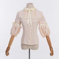 ราคา ในสต็อก สีเบจชีฟองและลูกไม้ Ruffles คอเต่าด้วยโบว์พัฟแขนโกธิควิคตอเรียเสื้อน่ารักโลลิต้าเสื้อผ้าวินเทจเสื้อ Steampunk (15720236060)