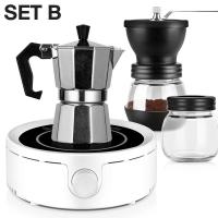 ราคา moka pot เครื่องชุดทำกาแฟ 3IN1 เครื่องทำกาหม้อต้มกาแฟสด ชุดทำกาแฟสด 3 ชิ้น เครื่องบดกาแฟ ขนาด 150ml และ 300ml ตาไฟฟ้าเซรามิก 800w SimpleFood (17971121534)