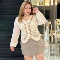 ราคา Plus size เสื้อถักไหมพรมปักดอกไม้แขนชีฟองของสาวอวบ ชุดแฟชั่นผู้หญิงอ้วน สไตล์หรูหรา วินเทจ รุ่น ส ลัยนา S16 (22019406875)