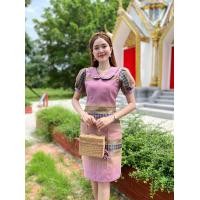 ราคา ชุดไทย ผ้าไทยกระโปรงทรงสอบผ่าหน้า คอบัว สวยๆ เดรสไทยสวยๆ เลยจ้าา (21529346972)