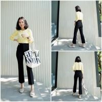 ราคา 80 ARTHITTAYA BRAND กางเกงผ้าซาร่า 8 ส่วน ขาบาน เอวสูง สีดำ (21270328101)