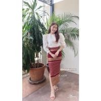 ราคา กระโปรงลายไทยสำเร็จ แบบผ่า หลุยส์ ผ้าสกินนี่ เฉพาะกระโปรง (21502839763)