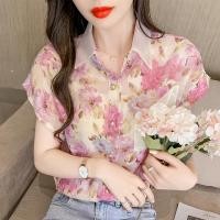 ราคา mimi didi เสื้อลายดอกแขนสั้น เสื้อเชิ้ตฮาวาย เสื้อคอบัว เสื้อแฟชั่นผู้หญิง เสื้อคอปกเเขนล้ำสีชมพูลายดอกไม้ ผ้าชีฟองพรีเมี่ยม W328 (21672260421)