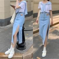 ราคา พร้อมส่ง กระโปรงยีนส์ เอวสูงเว้าข้าง กระโปรงยีนยาว ทรงเอ ผ่าข้าง สําหรับผู้หญิง สีฟ้าอ่อน แมทช์ได้ทุกลุค สไตล์เกาหลี (21681730195)
