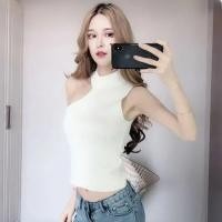 ราคา เสื้อกล้ามถักสีดำสุดเซ็กซี่แบบมีสไตล์เสื้อแขนกุดเปิดไหล่ไม่มีแขนเสื้อเปิดไหล่ (21604022759)