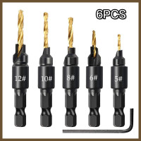 ราคา ดอกเจาะผายหัว แบบมีเทเปอร์ในตัว ซ่อนหัวสกรู น็อต ดอกสว่าน เจาะผายหัว คว้านรู พร้อมดอกสว่าน 5 ชิ้น ขนาด 5 12 mm ดอกสว่านเจาะหัวหกเหลี่ยมสำหรับงานไม้ (22029213131)