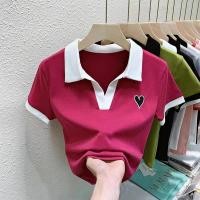 ราคา 2023เสื้อโปโลคอวี เสื้อครอป แขนสั้นหน้าไหล่ เสื้อแฟชั่นผู้หญิงเสื้อ Outfits Shirt คอปก (21597673754)