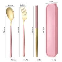 ราคา เครื่องใช้บนโต๊ะอาหารสแตนเลสแบบพกพาสไตล์เกาหลีชุดช้อนส้อมและตะเกียบสามชิ้น (21944990426)