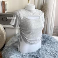 ราคา 513 เสื้อครอปคอกลม อกเว้า มีเชือกรูดเอวด้านข้าง ทรงสวย ผ้าร่อง ผ้านิ่มใส่สบาย (21609416649)