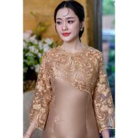 ราคา เดรสผ้าไหมลูกไม้แขนกระดิ่งยาว ดีไซน์สวยหรู รุ่นนี้เก๋และหวานมากๆคะ ดีไซน์ลูกไม้เย็บเฉียงสไบเก๋ๆ สีน้ำตาลทอง ชมพู M 3XL (21384900637)