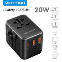 ราคา Vention 20W Global universal travel adapter Plug AC USB 2 in 1 Fast Charging Power Wall Charger ตัวต่อ ปลั๊ก 3 ขา Type C and Dual USB A Port ปลั๊กไฟต่างประเทศ for iPhone Laptop PD Charger AU US EU UK 