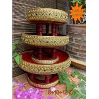 ราคา ขันโตก ไม้จามจุรี พาน แพค3ใบ 8 10 12 นิ้ว ลายหนอน รุ่นทองเยอะ แดงทองสด เดินเส้นประดับกระจกหลากสี ขันโตกสีแดง พาน พานโตก ลายไทย ทำแบบทองเก่าโบราณ (9705776307)