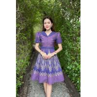 ราคา ชุดเดรสผ้าไทย ชุดใส่ทำงาน ใส่เที่ยวได้ ผ้าฝ้ายพิมพ์ทองอัดกาวทั้งชุด (21459140783)
