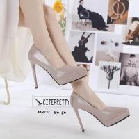 ราคา รองเท้าส้นสูง 5 นิ้ว เสริมหน้า 1 5 นิ้ว หนังแก้ว ทรงสวย (19350221607)