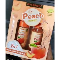ราคา ไพรเมอร์ลูกพีช สเปร์ยน้ำแร่ล็อคเครื่องสำอางค์ KISS BEAUTY 2In1 Makeup Fix Spray Peach Sweet ขายเป็นเซต No 68095 (22059389696)