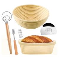 ราคา Bread Proofing Basket SET of 2 with Starter Kit Round and Ovel Bread Baking Bowl Tools Bread Lame Dough Scraper (16308619226)